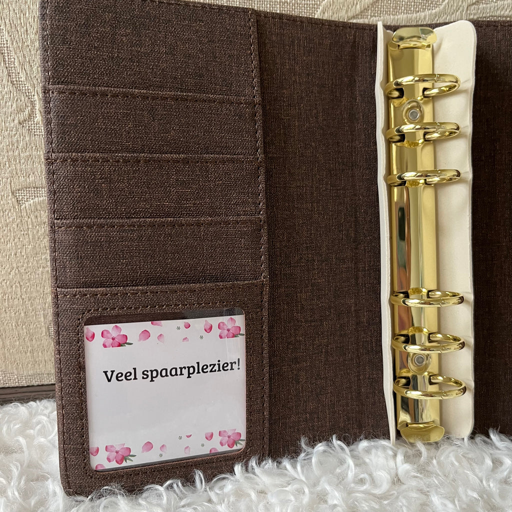 Linnen look budget binder A6 - donkerbruin