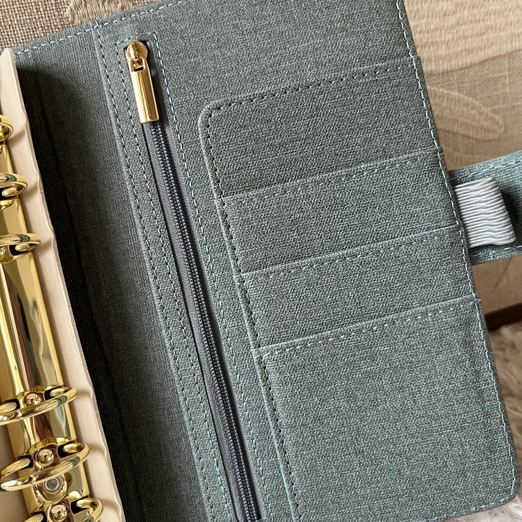 Linnen look binder A6 - grijsblauw