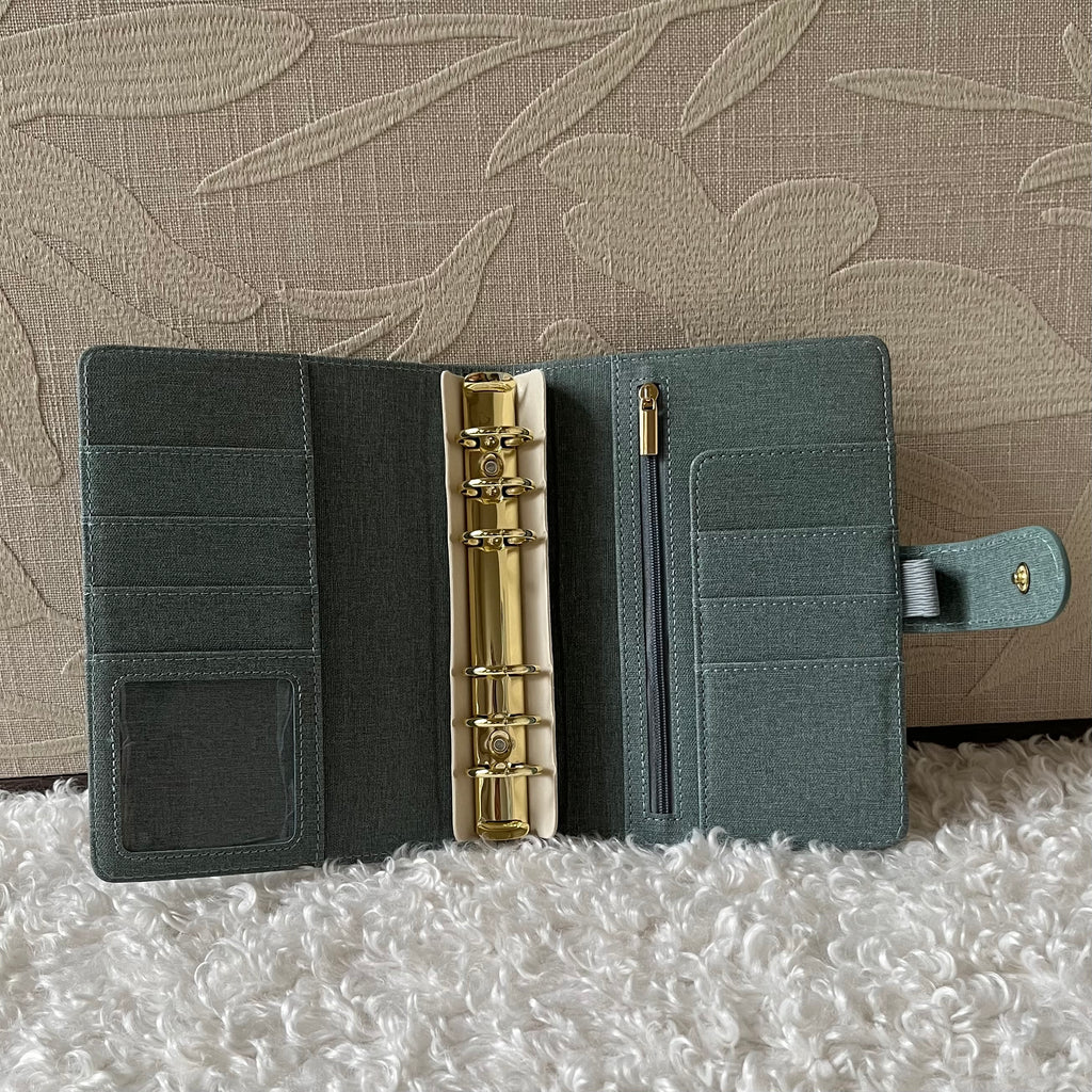 Linnen look binder A6 - grijsblauw