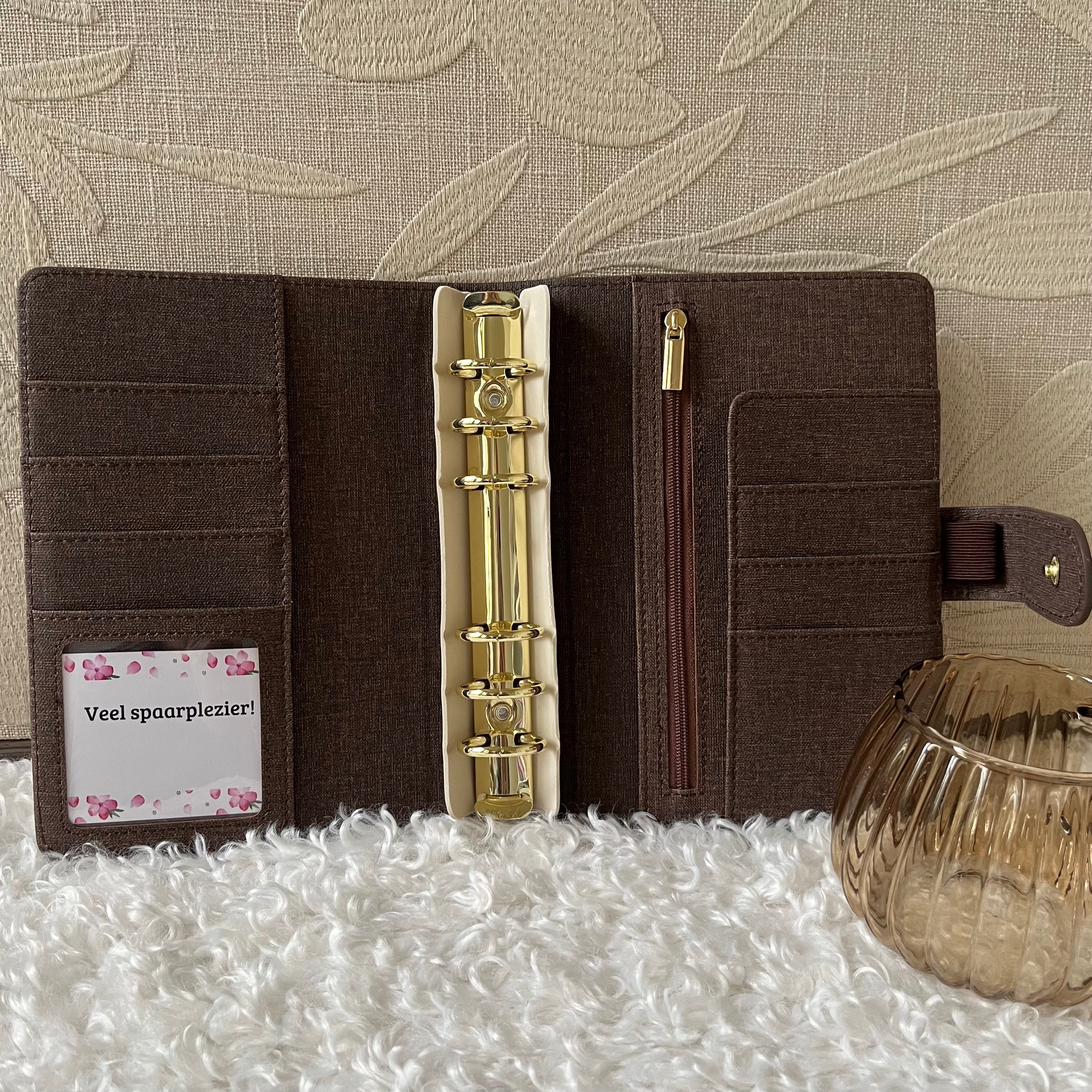 Linnen look budget binder A6 - donkerbruin