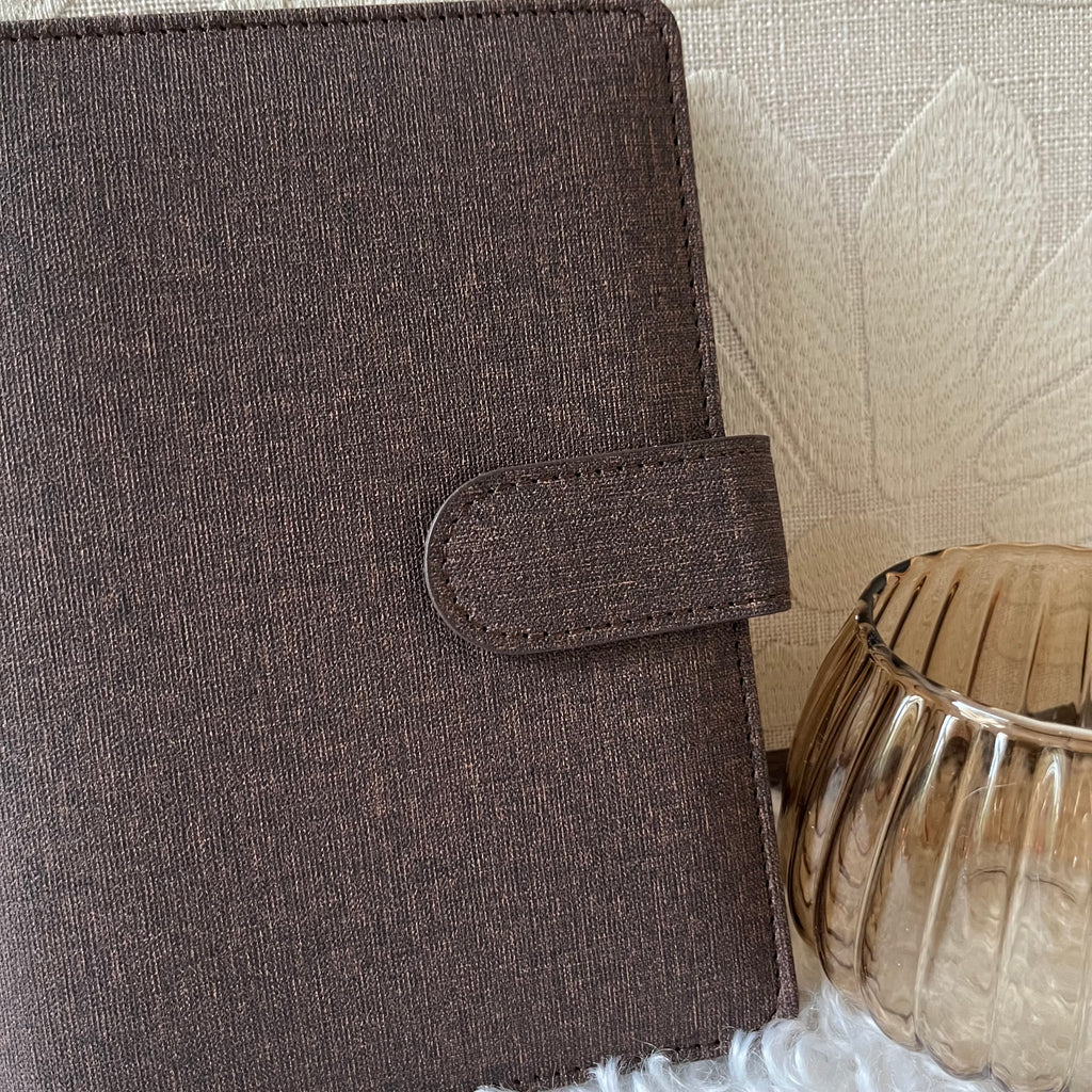 Linnen look budget binder A6 - donkerbruin