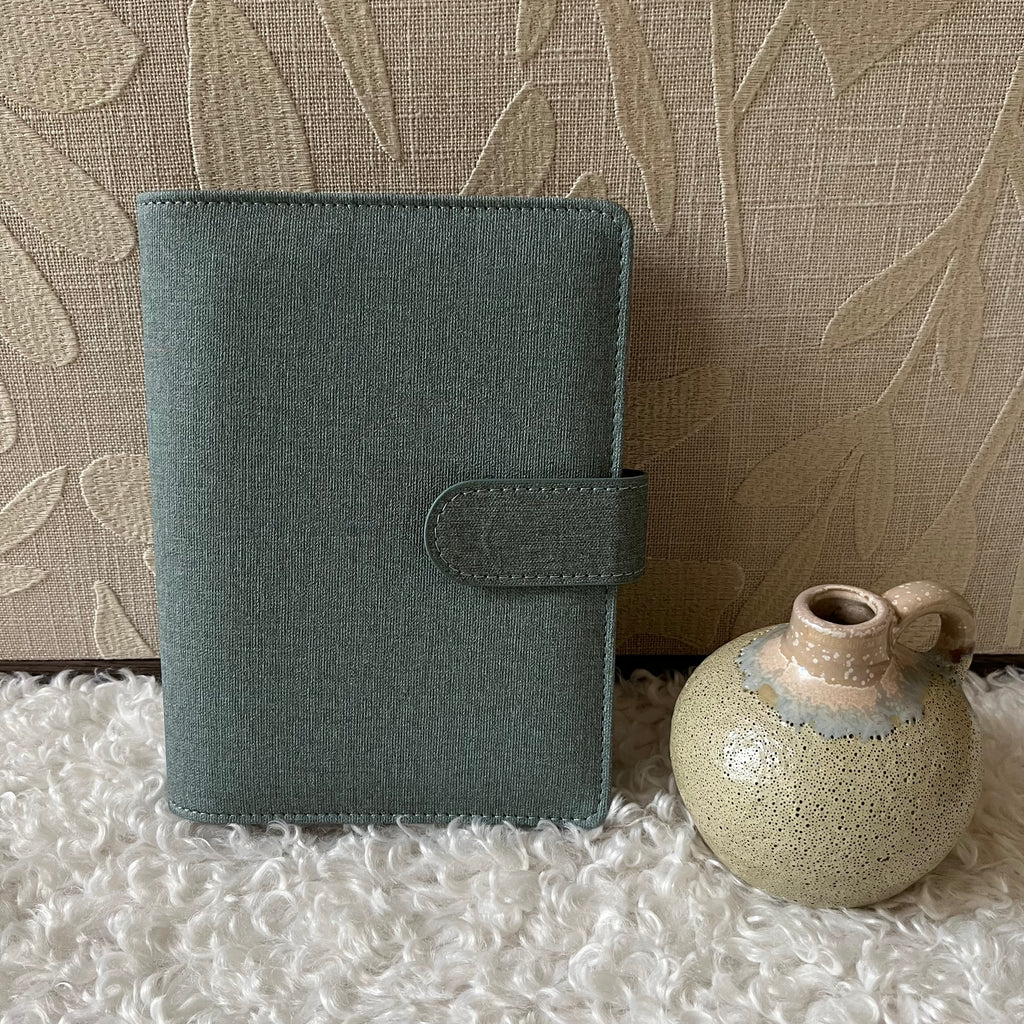 Linnen look binder A6 - grijsblauw